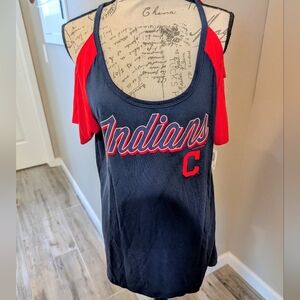 NEW Cleveland Indians Official MLB Women's Navy & Red Cold-Shoulder Tank Top XL